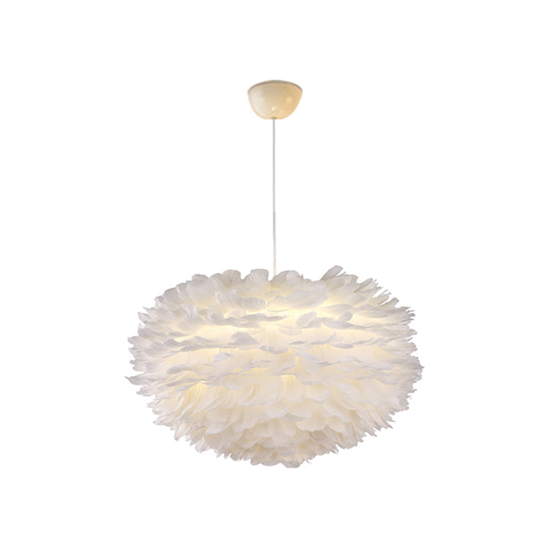 White Globe Shaped Hanging Chandelier Nordic Style Feather Suspended Lighting Fixture White 21.5" Clearhalo 'Ceiling Lights' 'Chandeliers' 'Modern Chandeliers' 'Modern' Lighting' 2546659