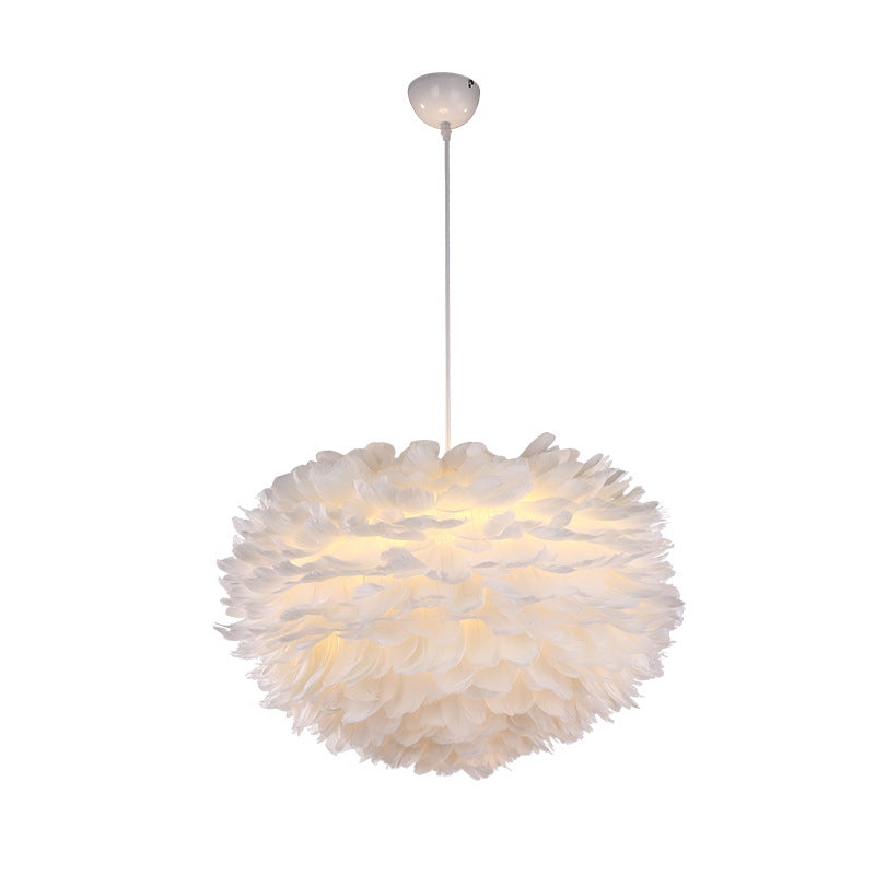 White Globe Shaped Hanging Chandelier Nordic Style Feather Suspended Lighting Fixture Clearhalo 'Ceiling Lights' 'Chandeliers' 'Modern Chandeliers' 'Modern' Lighting' 2546663