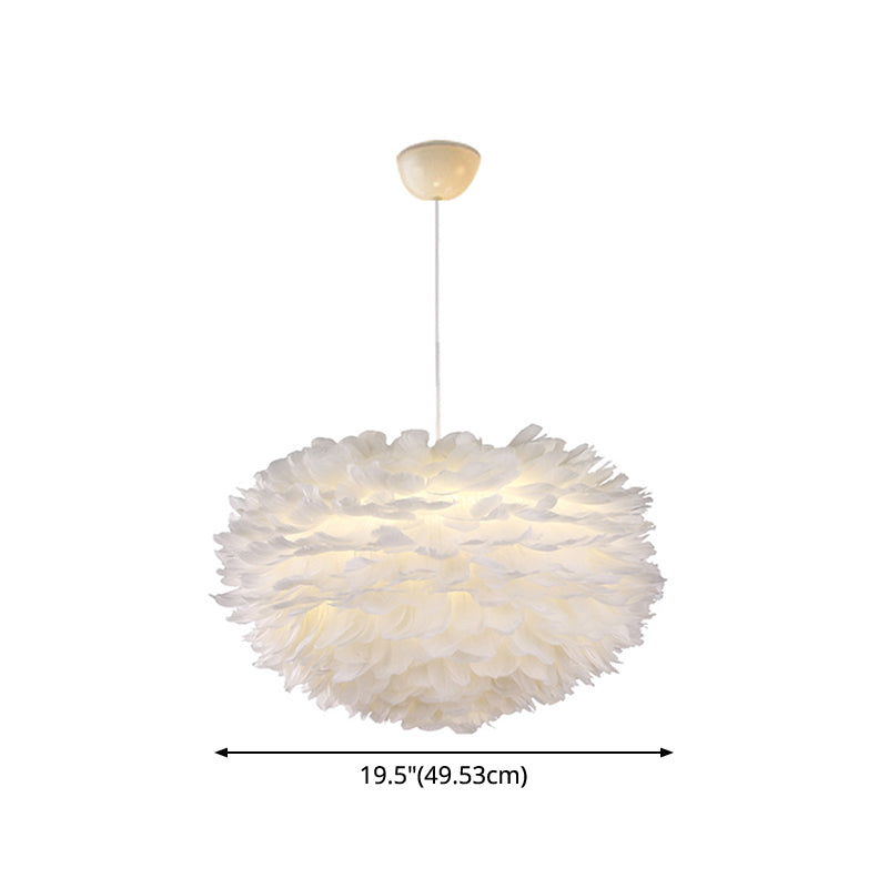 White Globe Shaped Hanging Chandelier Nordic Style Feather Suspended Lighting Fixture Clearhalo 'Ceiling Lights' 'Chandeliers' 'Modern Chandeliers' 'Modern' Lighting' 2546666