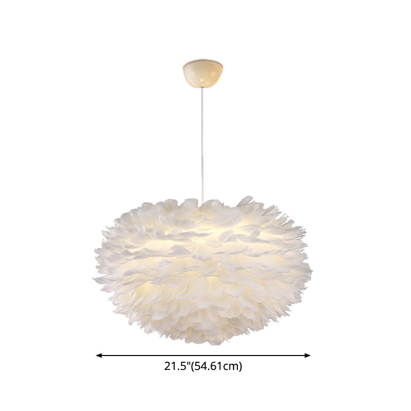 White Globe Shaped Hanging Chandelier Nordic Style Feather Suspended Lighting Fixture Clearhalo 'Ceiling Lights' 'Chandeliers' 'Modern Chandeliers' 'Modern' Lighting' 2546667