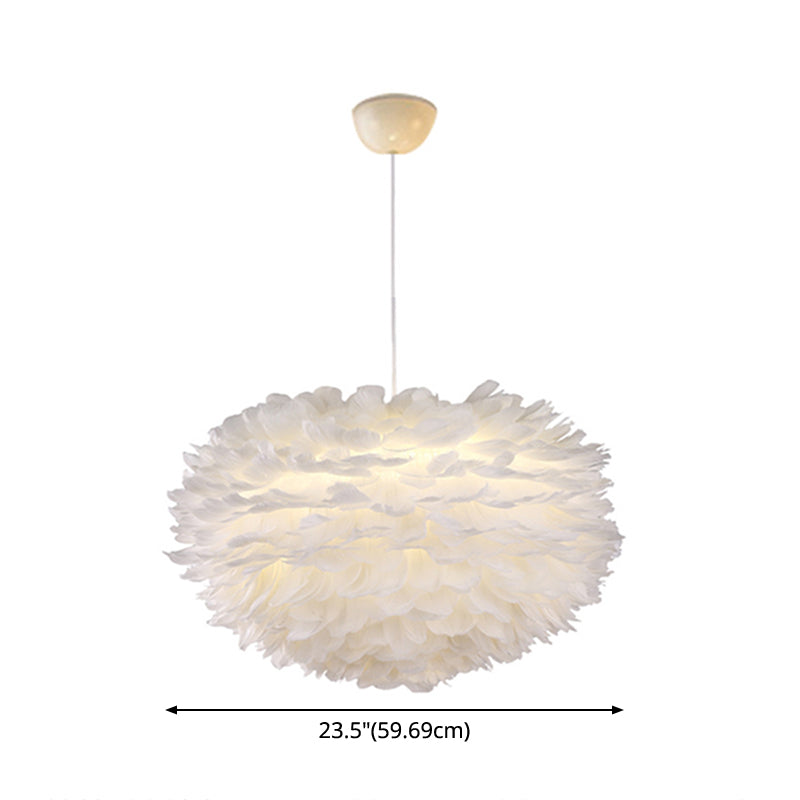 White Globe Shaped Hanging Chandelier Nordic Style Feather Suspended Lighting Fixture Clearhalo 'Ceiling Lights' 'Chandeliers' 'Modern Chandeliers' 'Modern' Lighting' 2546668