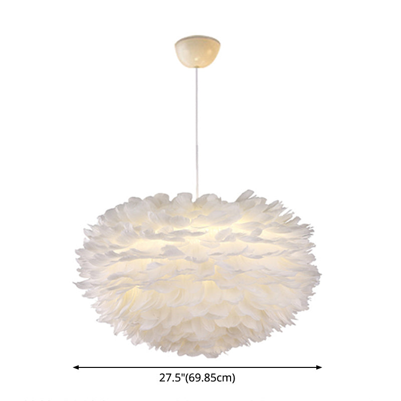 White Globe Shaped Hanging Chandelier Nordic Style Feather Suspended Lighting Fixture Clearhalo 'Ceiling Lights' 'Chandeliers' 'Modern Chandeliers' 'Modern' Lighting' 2546669