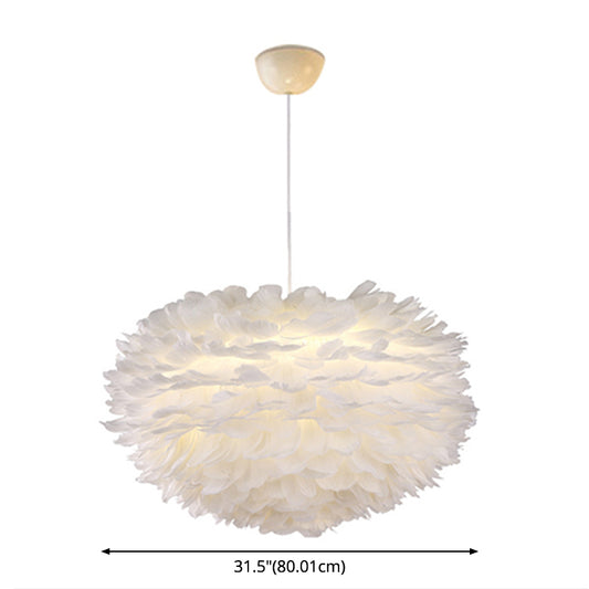 White Globe Shaped Hanging Chandelier Nordic Style Feather Suspended Lighting Fixture Clearhalo 'Ceiling Lights' 'Chandeliers' 'Modern Chandeliers' 'Modern' Lighting' 2546670