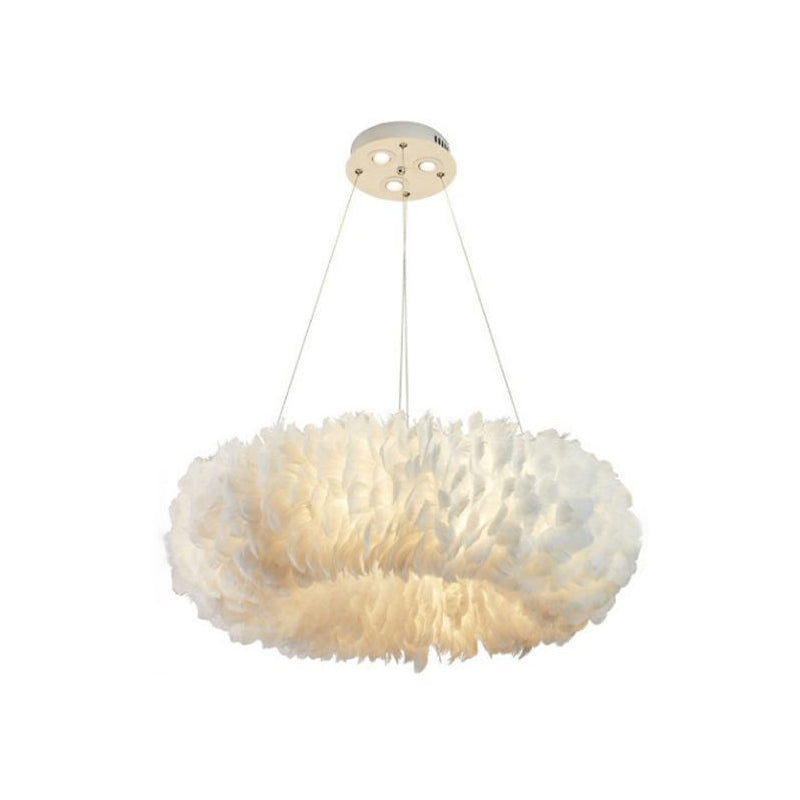 Feather Hanging Light Fixture Modernist White Chandelier Pendant Light for Bedroom White Circle Clearhalo 'Ceiling Lights' 'Chandeliers' 'Modern Chandeliers' 'Modern' Lighting' 2546672