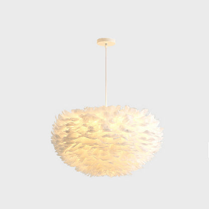 Feather Hanging Light Fixture Modernist White Chandelier Pendant Light for Bedroom White Dome Clearhalo 'Ceiling Lights' 'Chandeliers' 'Modern Chandeliers' 'Modern' Lighting' 2546673