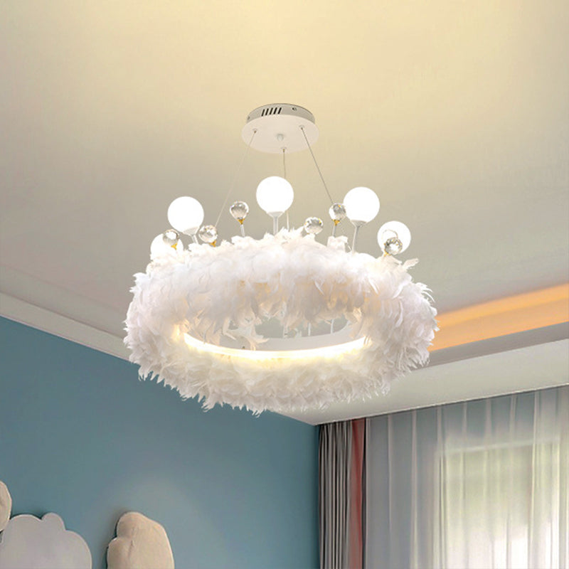 Feather Hanging Light Fixture Modernist White Chandelier Pendant Light for Bedroom White Crown Clearhalo 'Ceiling Lights' 'Chandeliers' 'Modern Chandeliers' 'Modern' Lighting' 2546674