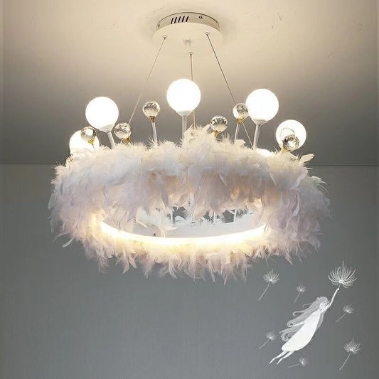 Feather Hanging Light Fixture Modernist White Chandelier Pendant Light for Bedroom Clearhalo 'Ceiling Lights' 'Chandeliers' 'Modern Chandeliers' 'Modern' Lighting' 2546677