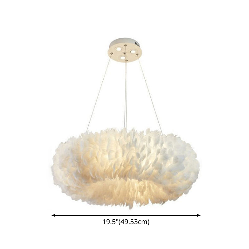 Feather Hanging Light Fixture Modernist White Chandelier Pendant Light for Bedroom Clearhalo 'Ceiling Lights' 'Chandeliers' 'Modern Chandeliers' 'Modern' Lighting' 2546679