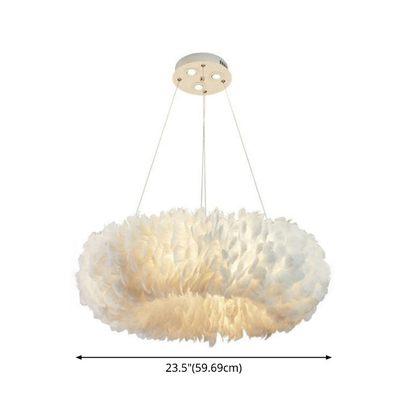 Feather Hanging Light Fixture Modernist White Chandelier Pendant Light for Bedroom Clearhalo 'Ceiling Lights' 'Chandeliers' 'Modern Chandeliers' 'Modern' Lighting' 2546680