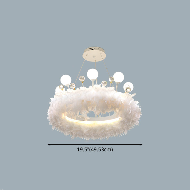 Feather Hanging Light Fixture Modernist White Chandelier Pendant Light for Bedroom Clearhalo 'Ceiling Lights' 'Chandeliers' 'Modern Chandeliers' 'Modern' Lighting' 2546682