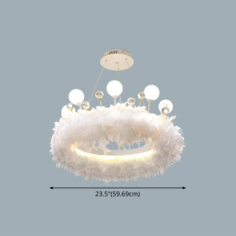 Feather Hanging Light Fixture Modernist White Chandelier Pendant Light for Bedroom Clearhalo 'Ceiling Lights' 'Chandeliers' 'Modern Chandeliers' 'Modern' Lighting' 2546683