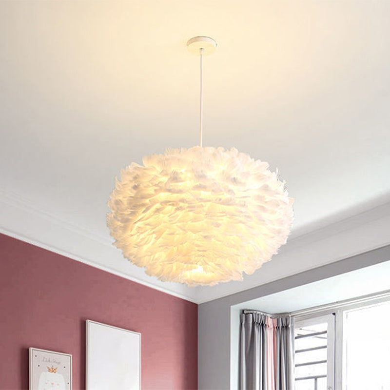 Feather Hanging Light Fixture Modernist White Chandelier Pendant Light for Bedroom Clearhalo 'Ceiling Lights' 'Chandeliers' 'Modern Chandeliers' 'Modern' Lighting' 2546684