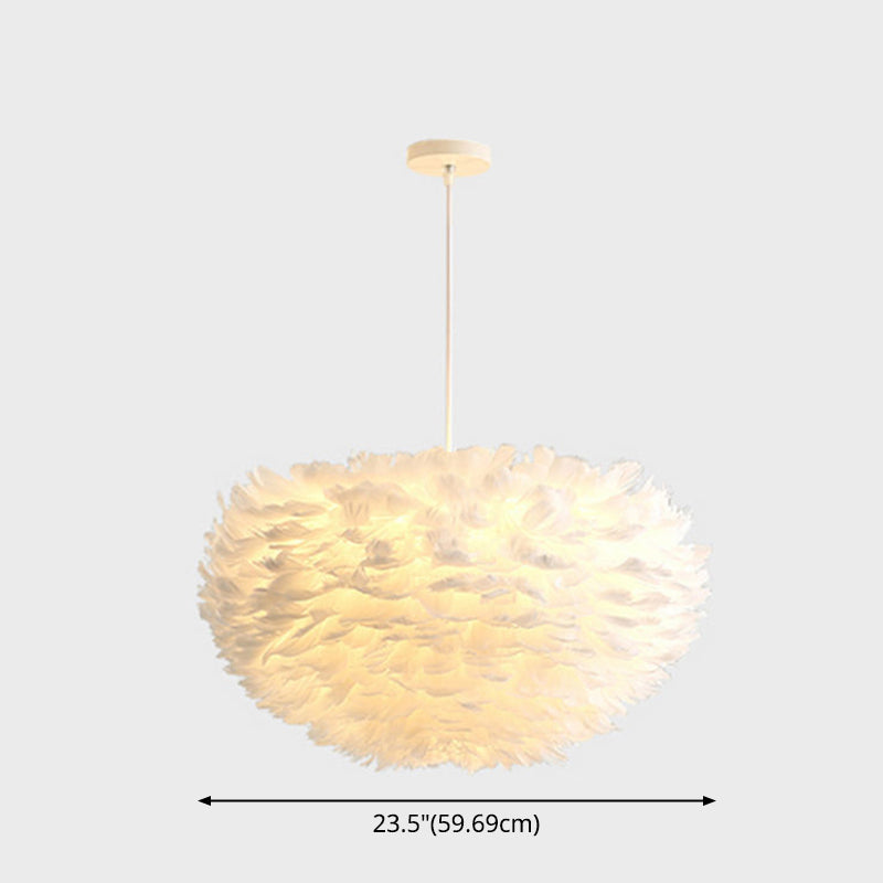 Feather Hanging Light Fixture Modernist White Chandelier Pendant Light for Bedroom Clearhalo 'Ceiling Lights' 'Chandeliers' 'Modern Chandeliers' 'Modern' Lighting' 2546686
