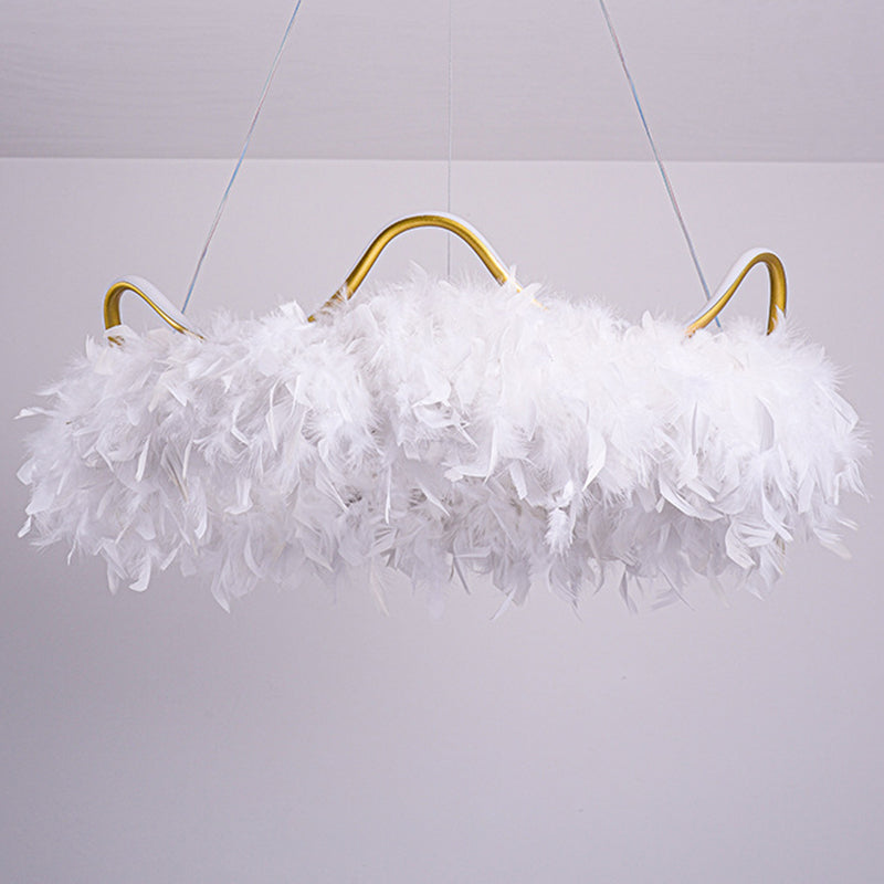 Crown Shaped LED Chandelier Minimalist Feather White Hanging Light for Kids Bedroom White Clearhalo 'Ceiling Lights' 'Chandeliers' 'Modern Chandeliers' 'Modern' Lighting' 2546688