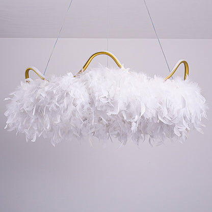 Crown Shaped LED Chandelier Minimalist Feather White Hanging Light for Kids Bedroom White Clearhalo 'Ceiling Lights' 'Chandeliers' 'Modern Chandeliers' 'Modern' Lighting' 2546688