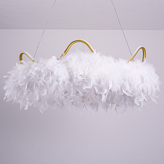 Crown Shaped LED Chandelier Minimalist Feather White Hanging Light for Kids Bedroom White Clearhalo 'Ceiling Lights' 'Chandeliers' 'Modern Chandeliers' 'Modern' Lighting' 2546688
