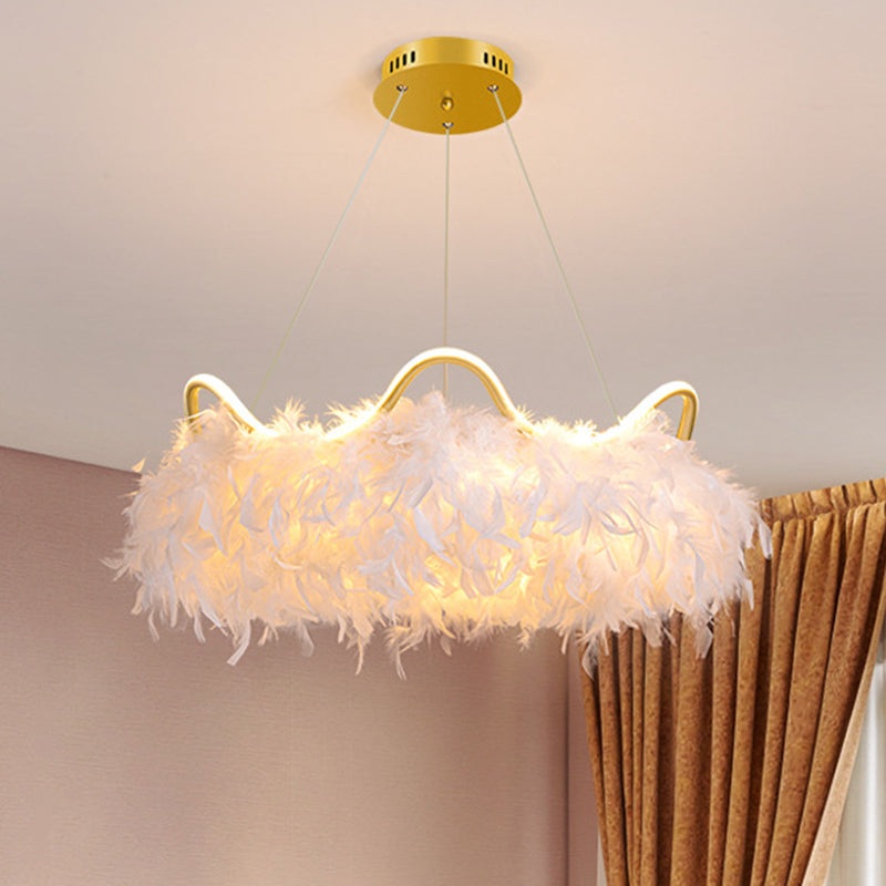 Crown Shaped LED Chandelier Minimalist Feather White Hanging Light for Kids Bedroom Clearhalo 'Ceiling Lights' 'Chandeliers' 'Modern Chandeliers' 'Modern' Lighting' 2546689