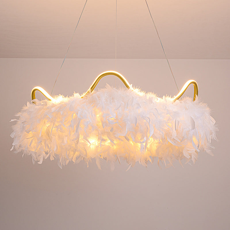Crown Shaped LED Chandelier Minimalist Feather White Hanging Light for Kids Bedroom Clearhalo 'Ceiling Lights' 'Chandeliers' 'Modern Chandeliers' 'Modern' Lighting' 2546690