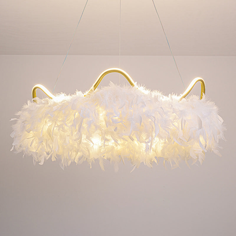 Crown Shaped LED Chandelier Minimalist Feather White Hanging Light for Kids Bedroom Clearhalo 'Ceiling Lights' 'Chandeliers' 'Modern Chandeliers' 'Modern' Lighting' 2546691
