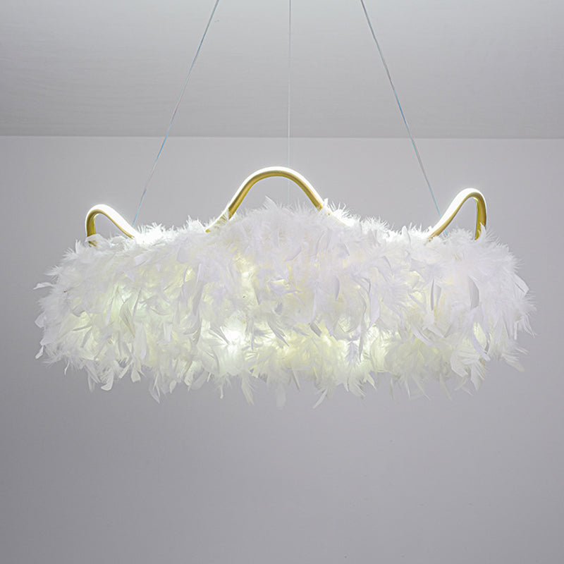 Crown Shaped LED Chandelier Minimalist Feather White Hanging Light for Kids Bedroom Clearhalo 'Ceiling Lights' 'Chandeliers' 'Modern Chandeliers' 'Modern' Lighting' 2546692