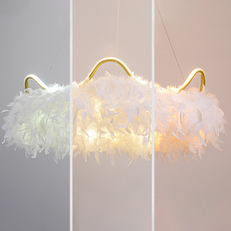 Crown Shaped LED Chandelier Minimalist Feather White Hanging Light for Kids Bedroom Clearhalo 'Ceiling Lights' 'Chandeliers' 'Modern Chandeliers' 'Modern' Lighting' 2546693