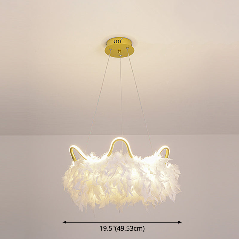 Crown Shaped LED Chandelier Minimalist Feather White Hanging Light for Kids Bedroom Clearhalo 'Ceiling Lights' 'Chandeliers' 'Modern Chandeliers' 'Modern' Lighting' 2546694