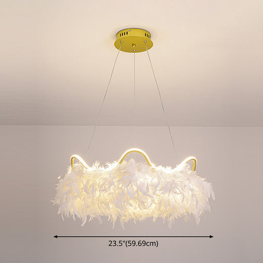 Crown Shaped LED Chandelier Minimalist Feather White Hanging Light for Kids Bedroom Clearhalo 'Ceiling Lights' 'Chandeliers' 'Modern Chandeliers' 'Modern' Lighting' 2546695
