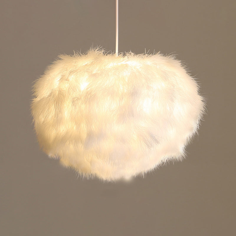 Fluffy Spherical Chandelier Simplicity Feather Dining Room Ceiling Light in White White Clearhalo 'Ceiling Lights' 'Chandeliers' 'Modern Chandeliers' 'Modern' Lighting' 2546697