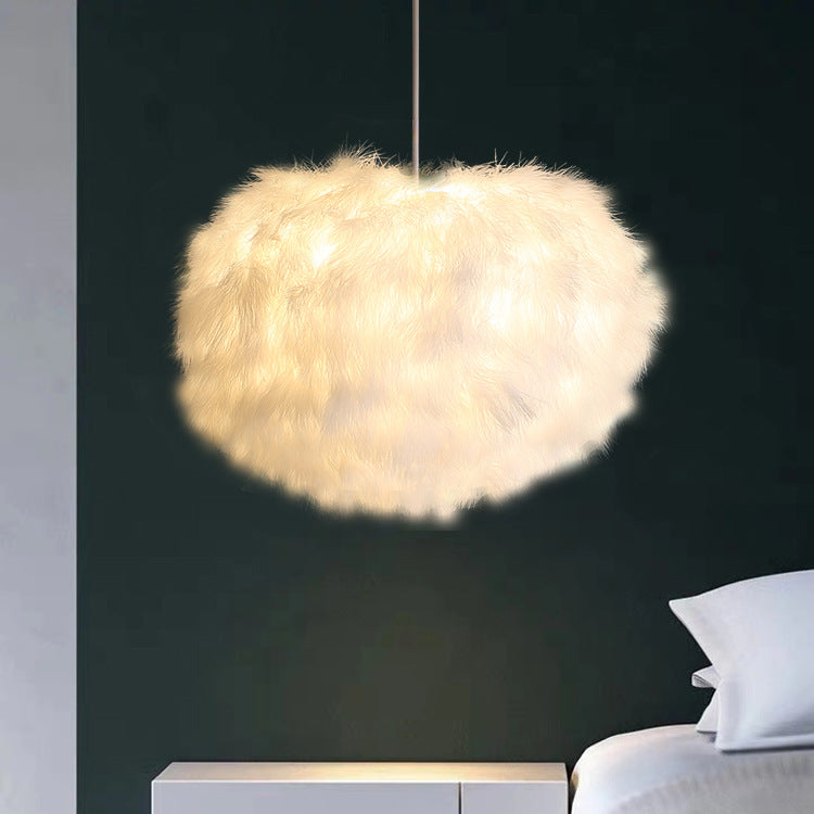 Fluffy Spherical Chandelier Simplicity Feather Dining Room Ceiling Light in White Clearhalo 'Ceiling Lights' 'Chandeliers' 'Modern Chandeliers' 'Modern' Lighting' 2546698