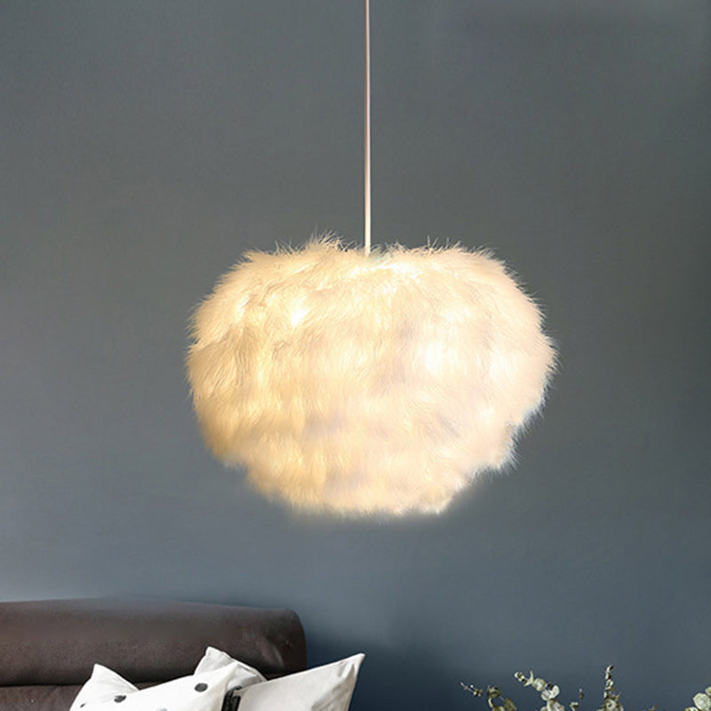 Fluffy Spherical Chandelier Simplicity Feather Dining Room Ceiling Light in White Clearhalo 'Ceiling Lights' 'Chandeliers' 'Modern Chandeliers' 'Modern' Lighting' 2546701