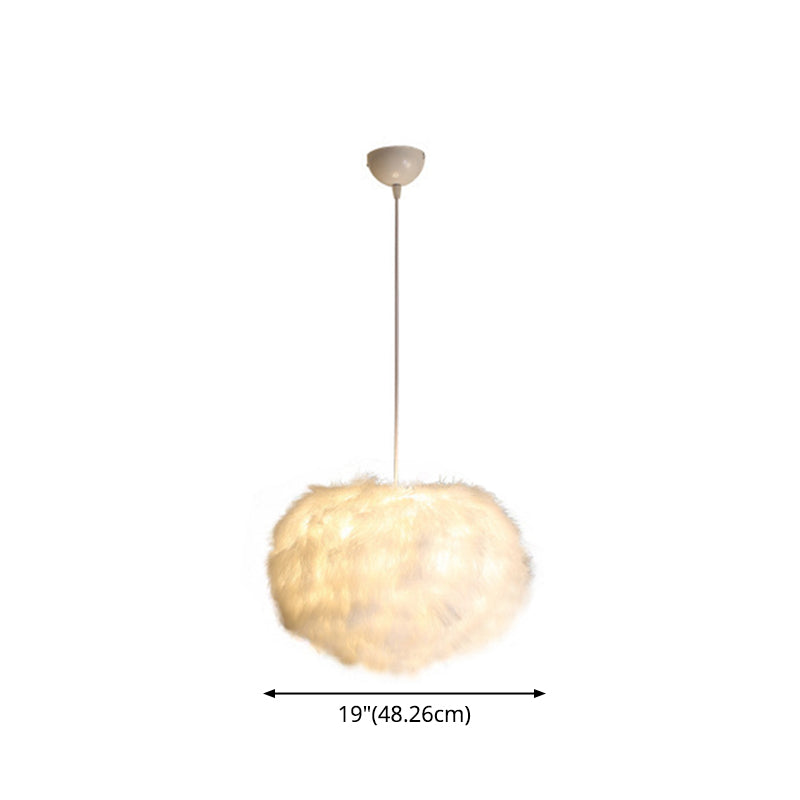 Fluffy Spherical Chandelier Simplicity Feather Dining Room Ceiling Light in White Clearhalo 'Ceiling Lights' 'Chandeliers' 'Modern Chandeliers' 'Modern' Lighting' 2546705