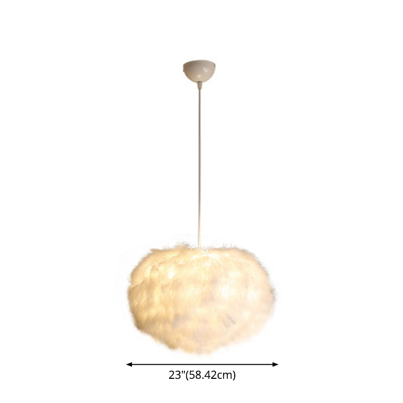 Fluffy Spherical Chandelier Simplicity Feather Dining Room Ceiling Light in White Clearhalo 'Ceiling Lights' 'Chandeliers' 'Modern Chandeliers' 'Modern' Lighting' 2546706