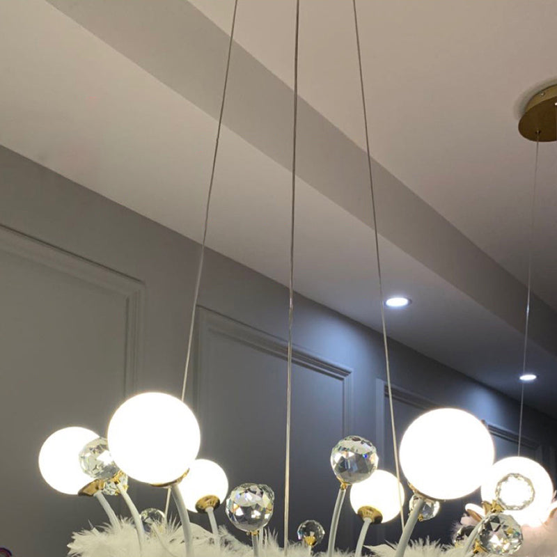 Feather Crown Suspension Lighting Nordic Gold and White Chandelier for Girls Room Clearhalo 'Ceiling Lights' 'Chandeliers' 'Modern Chandeliers' 'Modern' Lighting' 2546711