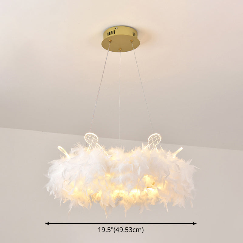 Feather Crown Suspension Lighting Nordic Gold and White Chandelier for Girls Room Clearhalo 'Ceiling Lights' 'Chandeliers' 'Modern Chandeliers' 'Modern' Lighting' 2546717