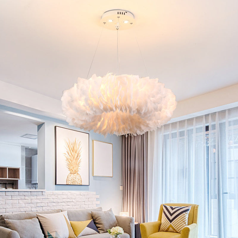 White Doughnut Chandelier Lamp Minimalist Feather Loop Pendant Lighting Fixture Clearhalo 'Ceiling Lights' 'Chandeliers' 'Modern Chandeliers' 'Modern' Lighting' 2546718