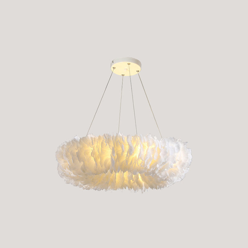 White Doughnut Chandelier Lamp Minimalist Feather Loop Pendant Lighting Fixture White 19.5" without Spot Light Clearhalo 'Ceiling Lights' 'Chandeliers' 'Modern Chandeliers' 'Modern' Lighting' 2546719