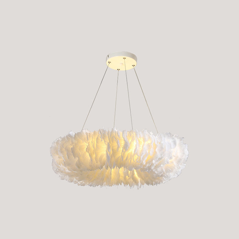 White Doughnut Chandelier Lamp Minimalist Feather Loop Pendant Lighting Fixture White 23.5" without Spot Light Clearhalo 'Ceiling Lights' 'Chandeliers' 'Modern Chandeliers' 'Modern' Lighting' 2546720