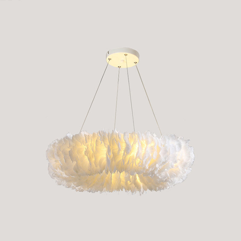 White Doughnut Chandelier Lamp Minimalist Feather Loop Pendant Lighting Fixture White 27.5" without Spot Light Clearhalo 'Ceiling Lights' 'Chandeliers' 'Modern Chandeliers' 'Modern' Lighting' 2546721
