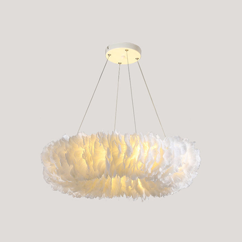 White Doughnut Chandelier Lamp Minimalist Feather Loop Pendant Lighting Fixture White 31.5" without Spot Light Clearhalo 'Ceiling Lights' 'Chandeliers' 'Modern Chandeliers' 'Modern' Lighting' 2546722