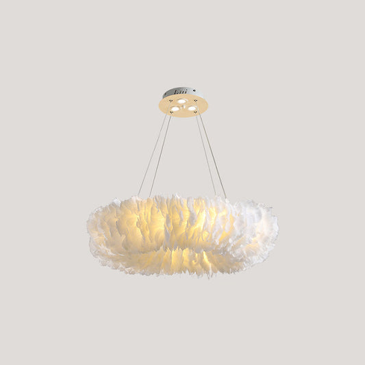 White Doughnut Chandelier Lamp Minimalist Feather Loop Pendant Lighting Fixture White 19.5" with Spot Light Clearhalo 'Ceiling Lights' 'Chandeliers' 'Modern Chandeliers' 'Modern' Lighting' 2546723