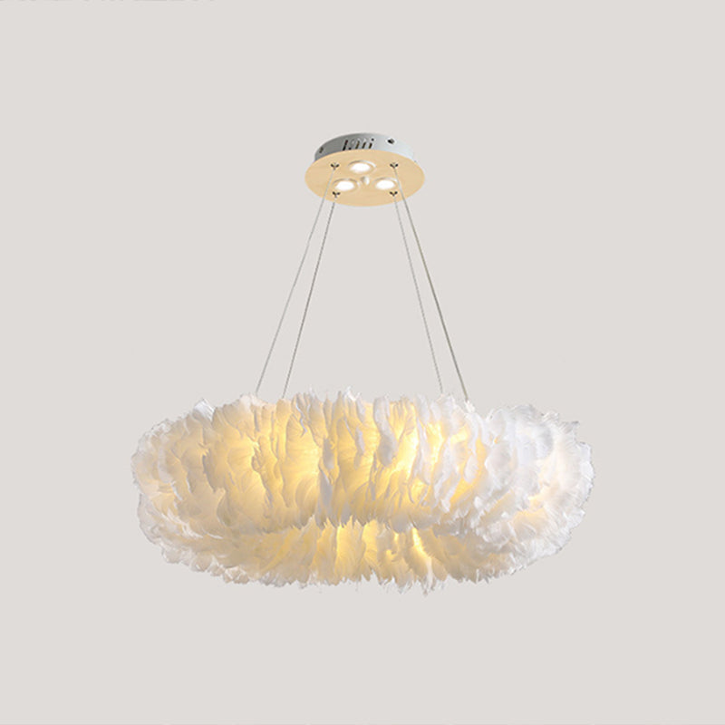 White Doughnut Chandelier Lamp Minimalist Feather Loop Pendant Lighting Fixture White 31.5" with Spot Light Clearhalo 'Ceiling Lights' 'Chandeliers' 'Modern Chandeliers' 'Modern' Lighting' 2546726