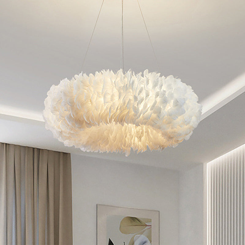 White Doughnut Chandelier Lamp Minimalist Feather Loop Pendant Lighting Fixture Clearhalo 'Ceiling Lights' 'Chandeliers' 'Modern Chandeliers' 'Modern' Lighting' 2546734