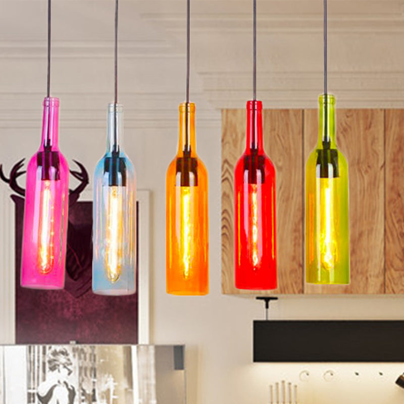Glass Wine Bottle Hanging Light Industrial 3/5-Head Restaurant Ceiling Pendant Lamp with Round/Linear Canopy in Black Clearhalo 'Ceiling Lights' 'Glass shade' 'Glass' 'Industrial Pendants' 'Industrial' 'Middle Century Pendants' 'Pendant Lights' 'Pendants' 'Tiffany' Lighting' 254674
