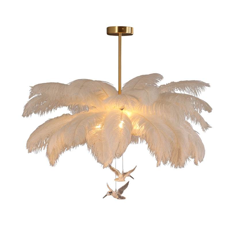 Novelty Palm Tree Hanging Light Nordic Style Feather Living Room Chandelier in White White 25.5" Bird Clearhalo 'Ceiling Lights' 'Chandeliers' 'Modern Chandeliers' 'Modern' Lighting' 2546740