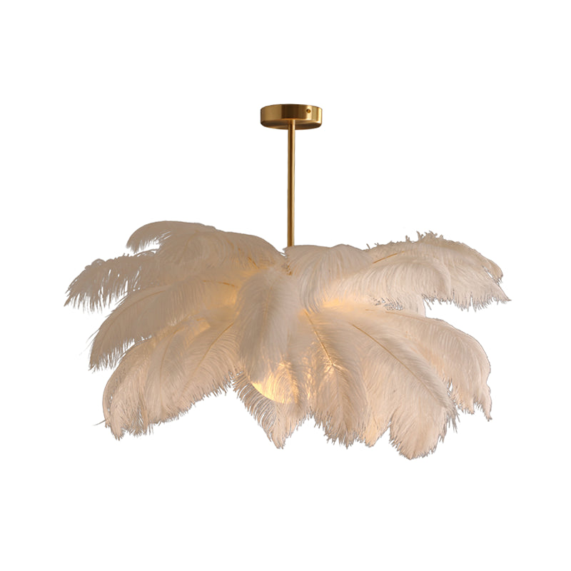 Novelty Palm Tree Hanging Light Nordic Style Feather Living Room Chandelier in White White 25.5" Globe Clearhalo 'Ceiling Lights' 'Chandeliers' 'Modern Chandeliers' 'Modern' Lighting' 2546741