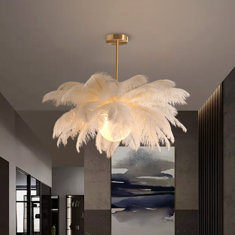 Novelty Palm Tree Hanging Light Nordic Style Feather Living Room Chandelier in White Clearhalo 'Ceiling Lights' 'Chandeliers' 'Modern Chandeliers' 'Modern' Lighting' 2546744