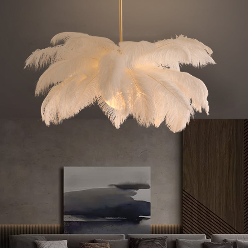 Novelty Palm Tree Hanging Light Nordic Style Feather Living Room Chandelier in White Clearhalo 'Ceiling Lights' 'Chandeliers' 'Modern Chandeliers' 'Modern' Lighting' 2546745