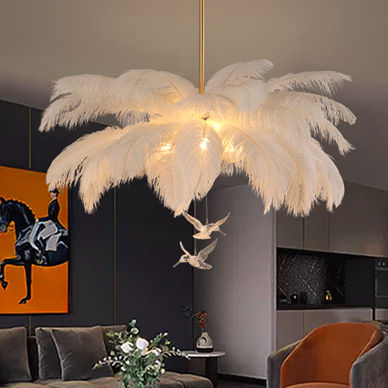 Novelty Palm Tree Hanging Light Nordic Style Feather Living Room Chandelier in White Clearhalo 'Ceiling Lights' 'Chandeliers' 'Modern Chandeliers' 'Modern' Lighting' 2546746
