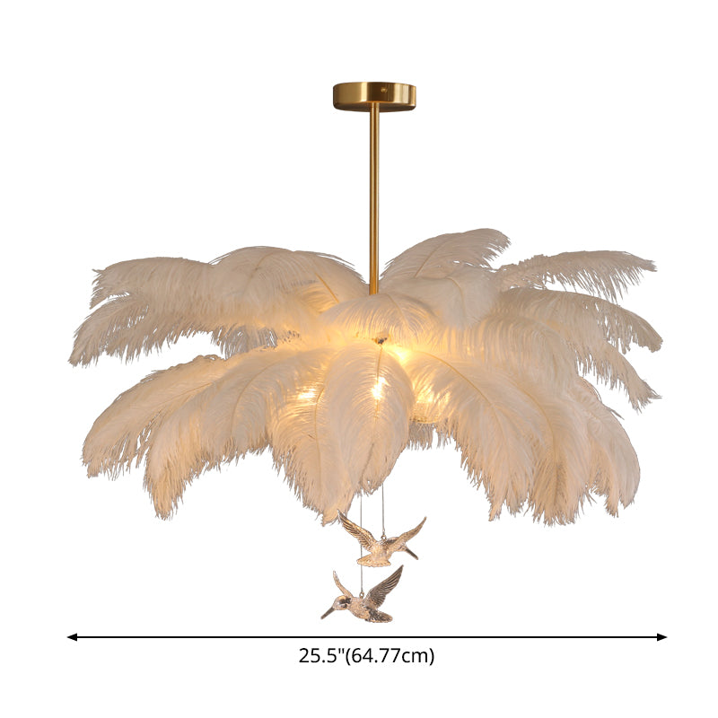 Novelty Palm Tree Hanging Light Nordic Style Feather Living Room Chandelier in White Clearhalo 'Ceiling Lights' 'Chandeliers' 'Modern Chandeliers' 'Modern' Lighting' 2546748