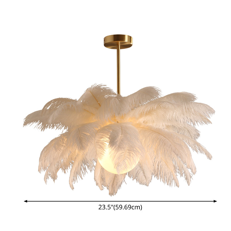 Novelty Palm Tree Hanging Light Nordic Style Feather Living Room Chandelier in White Clearhalo 'Ceiling Lights' 'Chandeliers' 'Modern Chandeliers' 'Modern' Lighting' 2546751